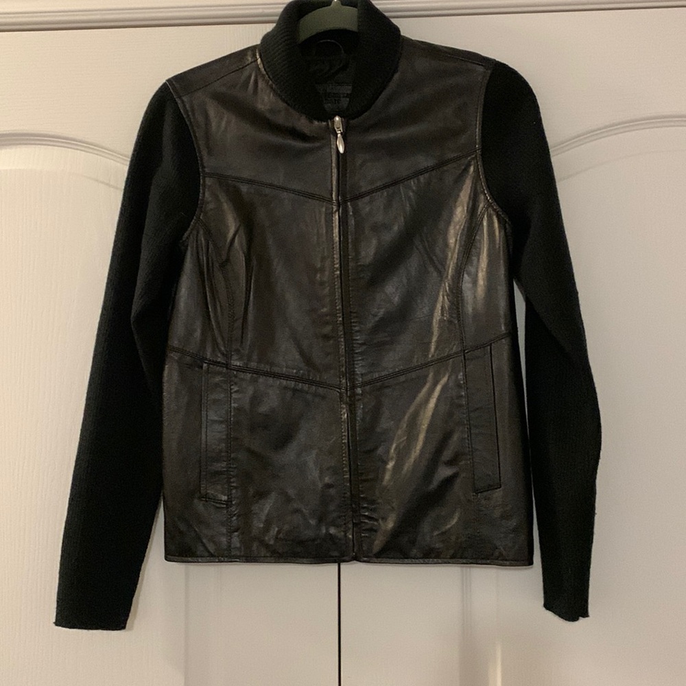 EUC Jacklyn Smith leather and knit jacket